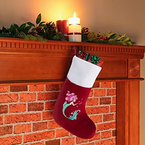 Сирена божиќни чорапи за порибување со кадифен камин што виси за Божиќно дрво
