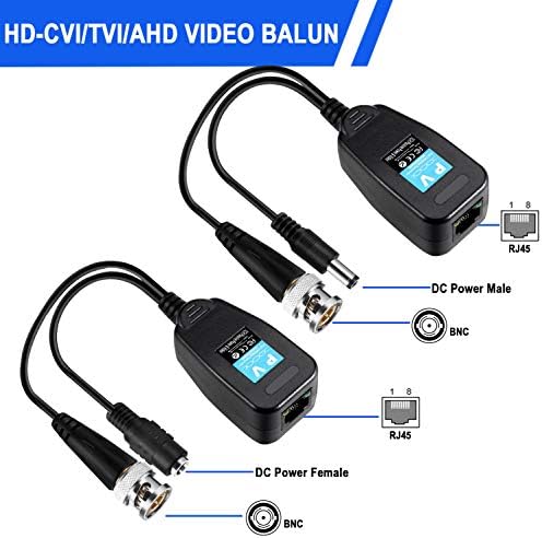 Пасивно видео Балун 12 парови HD-CVI/TVI/AHD Пасивно видео Балун со Power Connector и RJ45 CAT5 предавател на податоци BNC Twisted Pare
