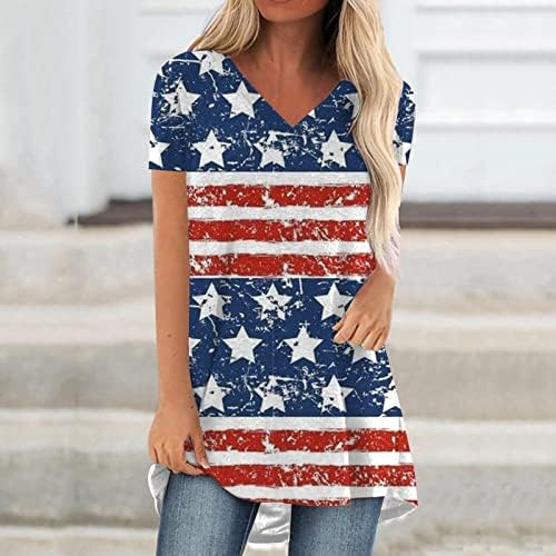 Американско Знаме 4 јули Плус Големина Блузи За Жени Ракави Летни Врвови Трендовски Резервоари Лабави Патриотски Фит Кошули