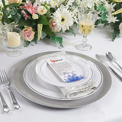 букла 200 ПАРЧИЊА сребрени пластични чинии-вклучуваат 100 ПАРЧИЊА чинии за вечера од 10,25 инчи и чинии за десерт од 6,25 инчи