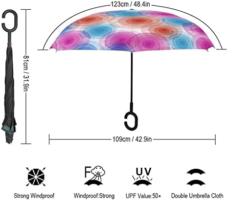 Психоделични кругови превртени чадор за ветровитница чадор за обратно преклопување со рачка во форма на Ц за мажи жени