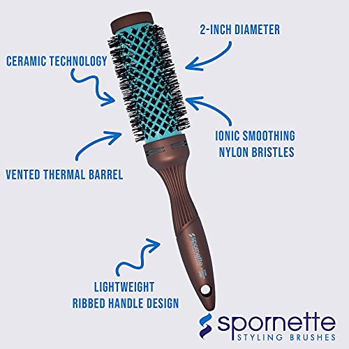 Spornette јонска фузија 2 инчен керамички тркалезен пакет со чистачи на четки за коса