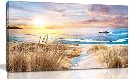 Wallид -уметност на плажа haашоп плажа - океански слики wallидни уметности платно - декор за бања на плажа 40 W x 20 H се протега и врамена
