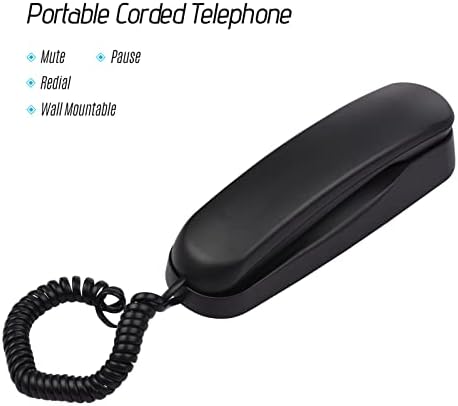 Телефон со кабел за бизофице, фиксни телефон за дома со кабел, без напојување/батерија што е потребно за монтирање на wallидот