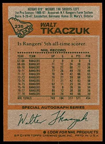 1978 Топпс 235 Волт Ткацзук Тексас Ренџерс-хокеј НМ Ренџерс-хокеј