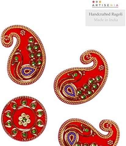 Дизајн на црвен Паун Акрилни Ранголи Украси На Подот Декорација На Маса Камења Со Навртки Светки Традиционален Празничен Декор на