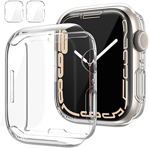 [2 пакет] Готон случај за заштитник на екранот на Apple Watch 7 41 mm, целокупна заштитна кутија PU HD Clear Ultra-Thin Cover Protective