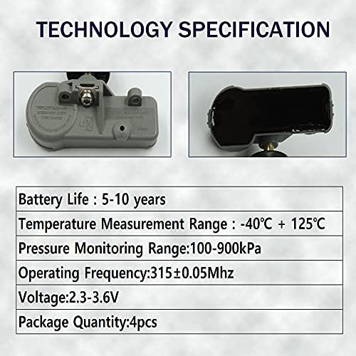 Сензор за притисок на гуми TPMS 13581558-4PCS Систем за набудување на притисок на гумите TPMS сензор 315MHz компатибилен со Buick