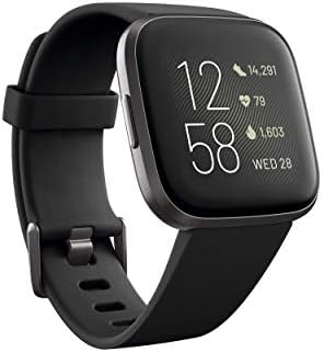 Fitbit Versa 2 Smartwatch на здравјето и фитнесот со пар на отчукувањата на срцето - црна/јаглерод и бакарна роза