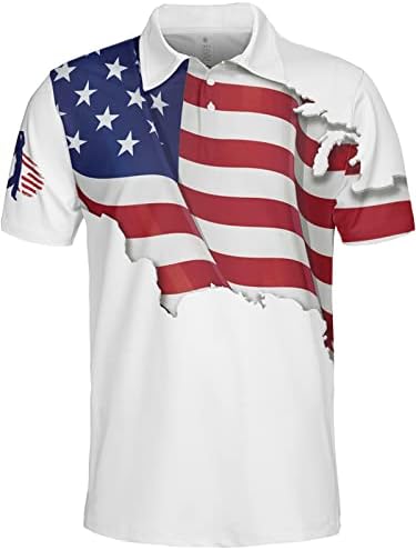 Хивичи голф кошули за мажи Поло кошула Менс смешна замав патриотска американско знаме кошула лудо суво вклопување печатено поло