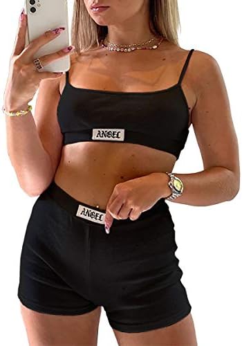NHICDNS летни облеки за жени 2 парчиња секси ребрести шорцеви врвови на култури за патеки