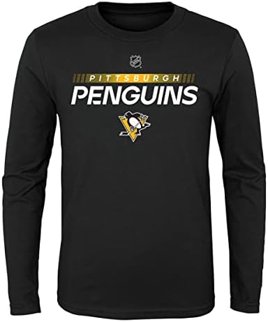 OuterStuff Питсбург Пингвини Младинска големина хокеј тим Премиер лого со долг ракав маица
