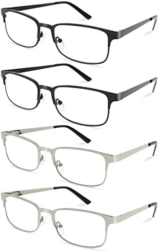 Zienstar Mens Reading Очила 4 Пакувачи читатели за мажи удобност читач правоаголник метални очила од не'рѓосувачки челик со флексибилна