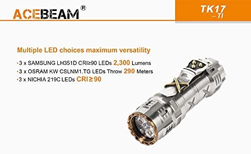 Вклучен е AceBeam TK17 Titanium Limited Edition - 3x LED - 2300 лумени w/батерија и Eco Sensa кабел вклучен