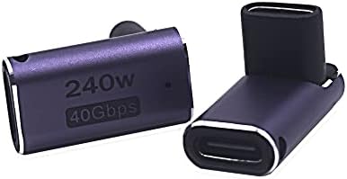 Adapter за продолжување на Kework 2 Pack USB 4.0 тип Ц со LED светло, 40Gbps надолу на агол USB Cенски до USB Cенски конектор за конектор