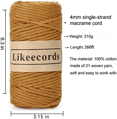 Lightecords 4mm единечна влакно макрамем кабел 80m обоен јаже со макраме, памучно јаже макраме, предиво, шарени памучни занаетчиски кабелки, закачалки,
