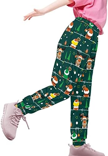 Suhoaziia Мода печатена за девојчиња џогер панталони еластични половини лабави џемпери со џебови за пешачење за пешачење