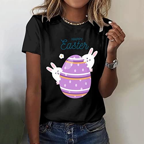 CGGMVCG Велигденски маички кошули за жени краток ракав симпатична зајаче јајце печатена екипаж вратот графички манжетни велигденски