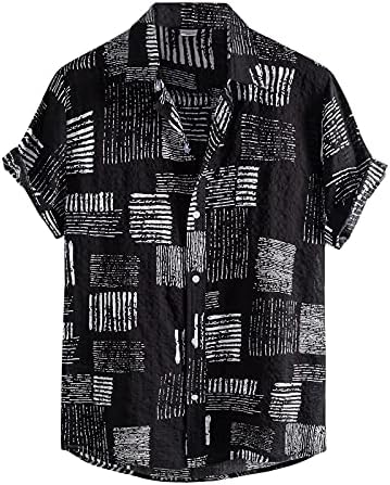Ubst Mens обични кошули со кратки ракави летни ленти за крпење гроздобер хавајски кошула опуштено копче за вклопување надолу на врвовите на