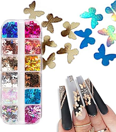 12 решетки холографски нокти на пеперутка сјајни ласерски разнобојни снегулки за УВ гел полски нокти украси додатоци - додатоци - додатоци