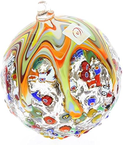 Чаша од Венеција Мурано стакло Божиќен украс разнобојно мозаик мизаик милефиори и сребро. Божиќна украс за разнесена стакло за декор за