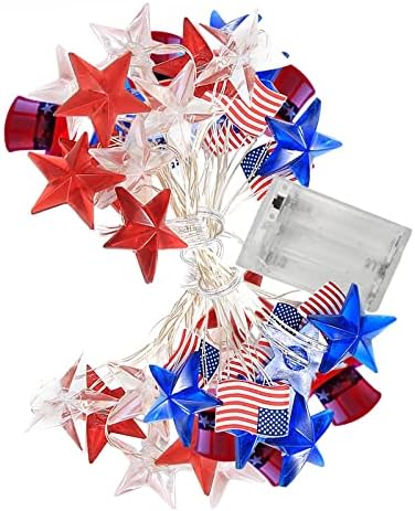 Starвезда на САД со низа светла на знамето на САД 4 јули Декоративни LED -светла за декоративни LED стринг светла батерија оперирани