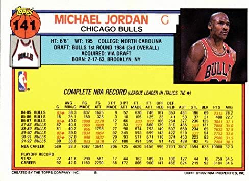 1992-93 Топс 141 кошаркарска картичка Мајкл Jordanордан - 1 -та картичка Топс