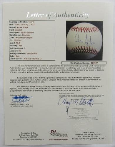 Арон судија потпиша автоматски автограмски бејзбол JSA Z06927 - Автограмирани бејзбол