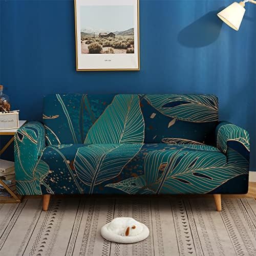 Hosima зелени лисја софа покритие за 3 перничиња кауч, тропски голем кауч лизгач, печатен заштитен мебел за мебел за мебел за дневна