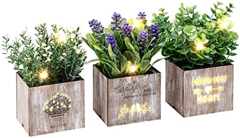 Вештачки растенија и цвеќиња на Kinkota со ноќна светлина, кондензирани лажни растенија за домашен украс затворен, центри за
