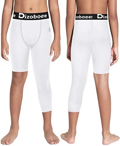 Dizoboee млади момчиња компресија панталони една нога 3/4 хеланки за спортски детски кошарка хулахопки 2 пакувања