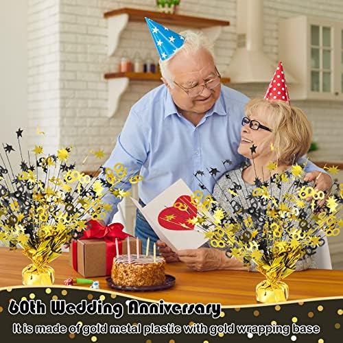 3 Парчиња Среќен 60-Ти Роденден Централни парчиња за Маси 60-годишнина Од Бракот Забава Материјали Металик Злато Сјај за 60 Години
