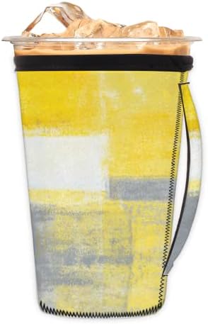 Уметничко сликарство сиво жолт апстрактен ладен ракав за кафе со рачка Неопрена чаша ракав за сода, лате, чај, пијалоци, пиво