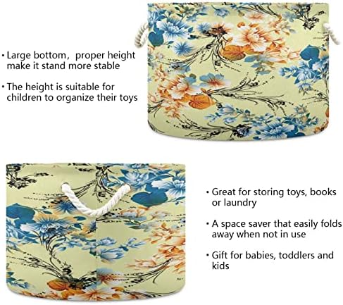 Кигаи памук јаже корпа шарени цвеќиња голема корпа за складирање за играчки ќебе бебешки перење за расад, плакарот, спална соба,