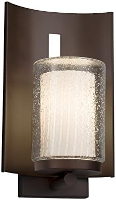ФУЗИЈА - Вклучете го 1 -светлиот wallид на отворено - Цилиндер со рамна раб занаетчиска стаклена сенка во лента - Темна бронзена завршница