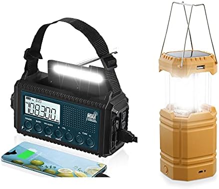 Mesqool NOAA Alert Alert Radio & Lantern, AM/FM/радио со кратки бранови, соларна/рачна чудак/батерија, ламба и ламба за читање, USB полнач, електрична