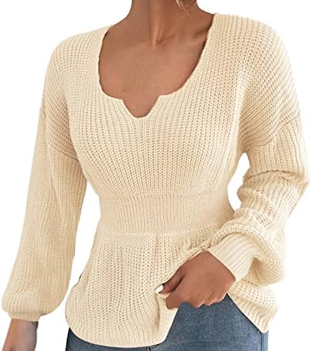 Kulywon жени зимска v врат џемпер пуловер цврста боја на рафли половината плетена џемпер машка тенка џемпер