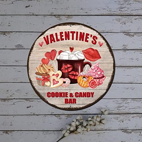 Тркалезни метални знаци на венец на Денот на вineубените колачиња и бонбони бар торта loveубов црвено срце дрво жито калај