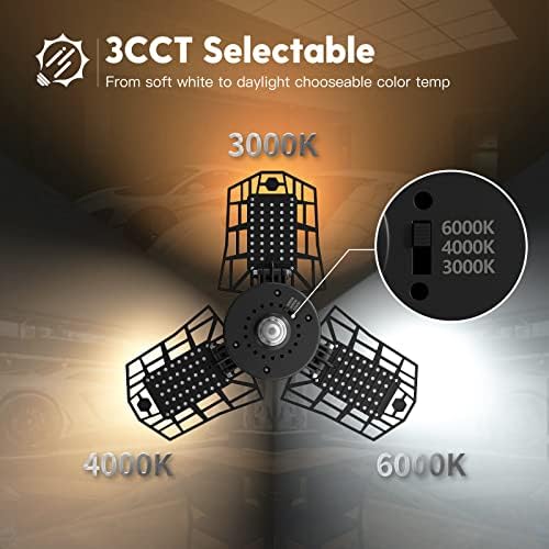 2-ПАКЕТ 3CCT LED Гаражно Светло со 3 Деформирачки Панели, 60W 6000LM Со E26/27 Средна Основа, 3000K/4000K/6000K Избрано Тројно LED Гаражно