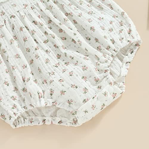Новороденче девојче цветни меурчиња со кратки ракави со кратки ракави замотани со ромпер -каросерија, симпатична летна облека+облека за глава