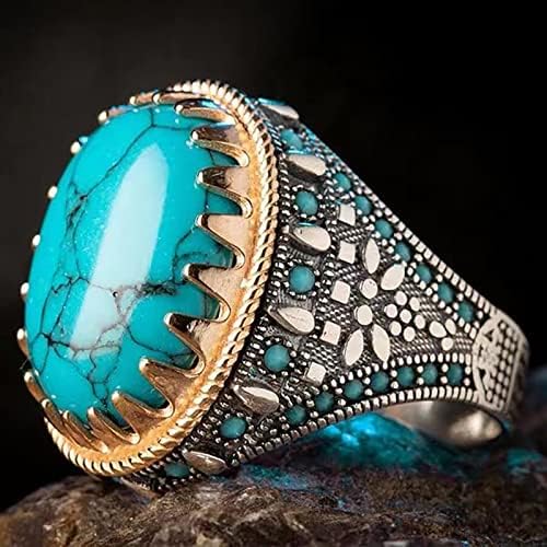 925 Сребрен тиркизен прстен рачно изработен класичен тиркизен камен скапоцен камен изјава прстен накит за девојки жени