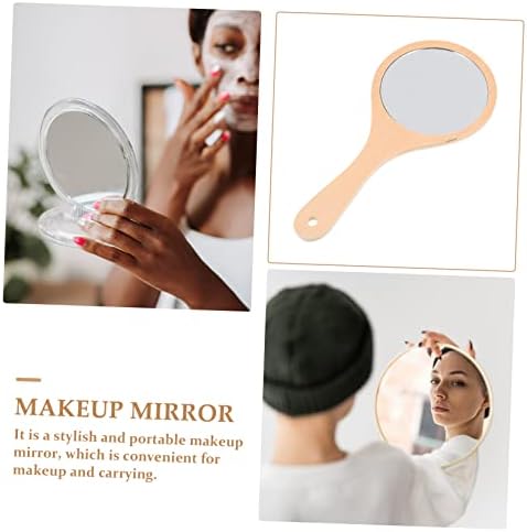 Minkissy 4PCS рачка со огледало Преносно суета огледало за фустани гроздобер шминка огледало Дрвено рачно огледало салон фризери огледало