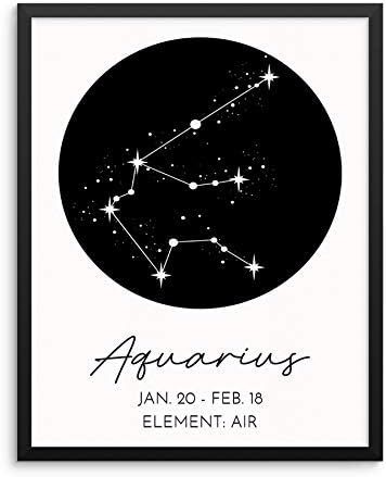 Водолија Зодијак соstвездие Уметнички печати минималистички хороскоп знак wallиден постер 11 x14 Нерасположено модерно астрологија уметнички