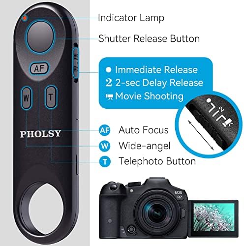 Pholsy BR-E1 Bluetooth камера безжичен далечински управувач компатибилен со Canon R7, R10, R3, R5C, R6, RP, 90D, 200D, 200DII, 250D, 6DII,