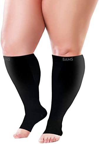БАМС Плус Големина Чорапи За Компресија Со Отворени Прсти Широк Теле-Бамбус Дипломиран Црн XL Без Прсти