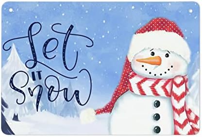 Божиќ, нека го потпише снежниот калај Снежен човек приказ метал алуминиумски знак Зимска сцена wallидна плакета Божиќна забава wallидна