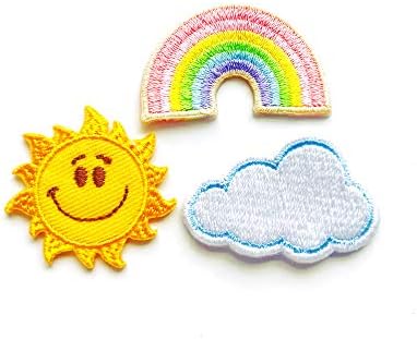 Сет од 3 мали мини симпатични малку сончеви облаци и пастелно виножито шијат железо на везена апликација знак знак за лепенка облека за облека