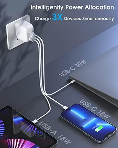 65W USB C Charger, Lertosen PD 3.0 GAN Charger- 4,92ft продолжено кабел, 3-порта USB C Charger Wallид полнач Брзо полнење за