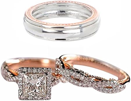 2023 Нови дами луксузно розово злато пенливи прстени Класичен моден плоштад циркон прстени унисекс три парчиња сет прстен розово