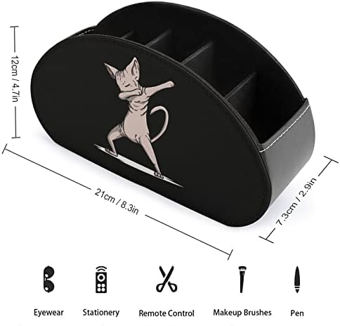 Смешни Тапкање Сфинкс Мачка Тв Далечински Управувач Држач со 5 Прегради Стп Кожа Организатор Биро Кади Кутија За Складирање